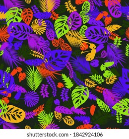 
patrón abstracto sin fisuras de hojas tropicales variadas