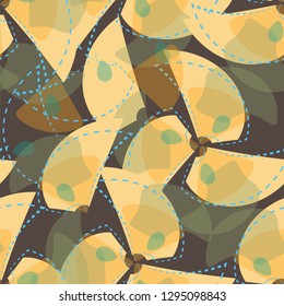 Seamless abstract pattern with a variety of complex elements on a dark brown background. Vector illustration