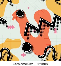 Seamless abstract pattern. Vector color seamless pattern in the style of Memphis with zigzags. The basis for your wallpaper, fabrics and desktop. 