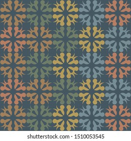 Seamless abstract pattern vector. Design halftone swirl tile textile colors on dark blue. Design print for illustration, texture, wallpaper, background. Set 2