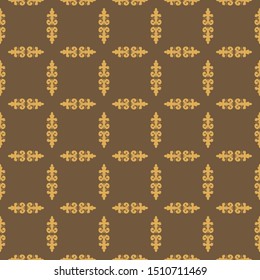 Seamless abstract of pattern vector. Design damask style yellow on dark brown background. Design print for illustration,  textile, texture, wallpaper, background. Set 6