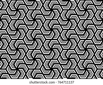 Seamless abstract pattern vector. Hexagonal swatch white on black background. Design print for textile, wallpaper, fabric, background.