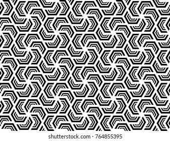 Seamless abstract pattern vector. Hexagonal swatch white on black background. Design print for textile, wallpaper, fabric, background.