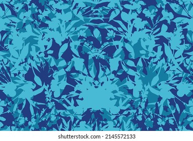 Seamless abstract pattern, vector illustration, leaves shadows silhouette in blue tons, seamless print for any surface.