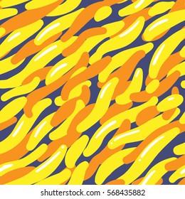 Seamless abstract pattern vector made from line art in purple and yellow contrast. Resembling nuggets, jelly or gum. 