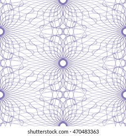 Seamless abstract pattern with violet guilloche ornament isolated on white (transparent) background. Vector illustration eps