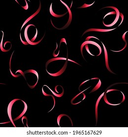 seamless abstract pattern with a volumetric image of spiral red ribbons on a black background for printing on fabrics, packaging, clothing, as well as for interior decoration