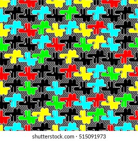 Seamless abstract pattern. Wallpaper with a variety of stylised puppies. Will be use for design fabric, game.