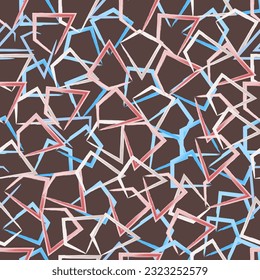 Seamless abstract pattern of watercolor rectangular red and blue shapes on a brown background. Ideal for packaging, textiles, backgrounds, covers. Vector illustration 