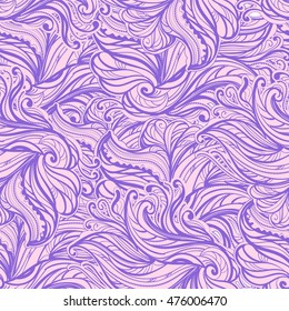 Seamless abstract pattern of waves and floral ornament in pastel colors