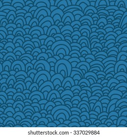 Seamless abstract pattern of the waves, painted by hand. Vector illustration in blue.