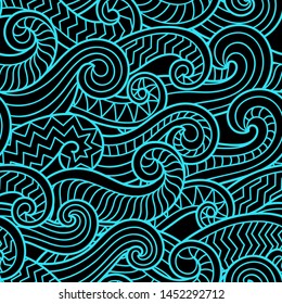 Seamless abstract pattern. Waves and scales in traditional oriental style. Vector illustration.
