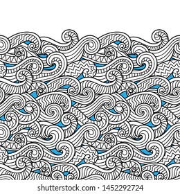 Seamless abstract pattern. Waves and scales in traditional oriental style. 
May be used like an Invitation card design. Vector illustration with sea.