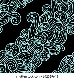 Seamless abstract pattern. Waves and spirals. Vector illustration. The swell on the sea. Ocean. 