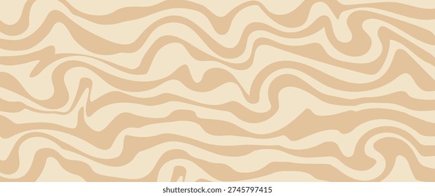 Seamless abstract pattern with wavy beige and cream lines. Latte art or liquid marble texture. Fluid organic background design.