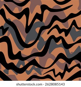 Seamless abstract pattern with wavy black, brown and grey  stripes. Could be used for texture, textile print, background 