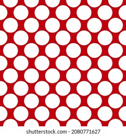 Seamless abstract pattern of white circles and dots on red background. Kaleidoscope background. Bright wallpaper, good for printing. Christmas Vector illustration.
