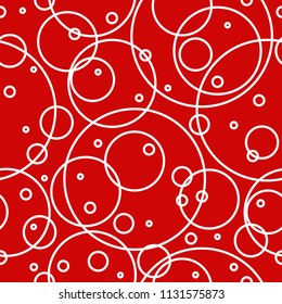 Seamless abstract pattern with white empty overlapping circles of different size. Bubbles and bulbs. Red background. Vector. Calm classic design for wallpapers, wrapping and paper print. 