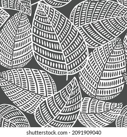 patrón abstracto transparente con hojas blancas en gris, vector 