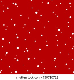 Seamless abstract pattern of white little circles and dots on red background. Snow polka dot background. Bright wallpaper, good for printing. Christmas snow vector illustration.