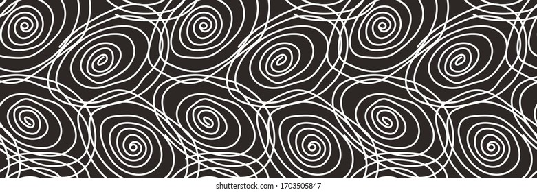 Seamless abstract pattern with white spiral elements on dark background. Vector design illustration for wallpapers and decor