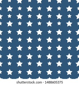 Seamless abstract pattern with white stars on blue background. Vector graphics.