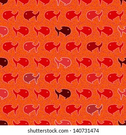 Seamless abstract pattern, wits red and orange fish, vector geometric background