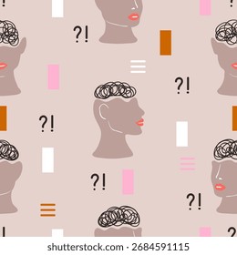 Seamless abstract pattern with women faces. Vector trendy print