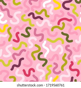 Seamless abstract pattern. Worms, lines, curves, texture . Colorful hand drawn vector stock illustration.