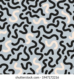 Seamless abstract pattern. Worms, lines, curves, texture . Colorful hand drawn vector stock illustration.