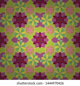 Seamless abstract pattern with yellow, green and pink repeating elements. Oriental vector classic pattern.