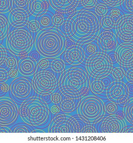 Seamless abstract pattern with yellow, pink circles on blue for decoration, poster, banner, greeting card, postcard, advertising, packaging, cover, fabric, textile, wrapping paper, dress, backdrop
