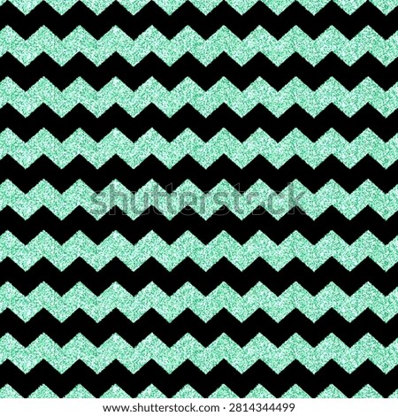Seamless abstract pattern with zigzag lines of mint color with glitter effect on black background. eps 10