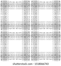Seamless abstract pattern.Black graphics on white background. For design and decoration of fabric, paper, Wallpaper and packaging.Grid pattern.Cell modeling.A cage of abstract lines.