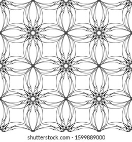 Seamless abstract pattern.Black lace on white background.Black and white graphics. Imitation lace.Art Nouveau and art Deco pattern. For design and decoration of fabric, paper, Wallpaper and packaging.