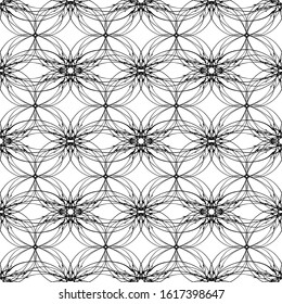Seamless abstract pattern.Black lace on white background.Black and white graphics.Art Nouveau and art Deco pattern. Imitation lace.For design and decoration of fabric, paper, Wallpaper and packaging.