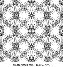 Seamless abstract pattern.Black lace on white background.Black and white graphics.Art Nouveau and art Deco pattern. Imitation lace.For design and decoration of fabric, paper, Wallpaper and packaging.