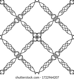 Patrón abstracto sin inconvenientes.Lazo negro sobre fondo blanco.Gráficos en blanco y negro. Lugar de imitación. Para el diseño y la decoración de tela, papel, papel pintado y empaque.Diseño de rejilla.