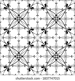 Seamless abstract pattern.Black lace on white background.Black and white graphics. Imitation lace. For design and decoration of fabric, paper, Wallpaper and packaging.Grid pattern.