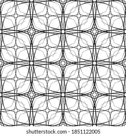 Patrón abstracto impecable.Encaje negro sobre fondo blanco.Gráficos en blanco y negro. Imitación de encaje. Para el diseño y la decoración de tela, papel, papel tapiz y empaque.Patrón de cuadrícula.