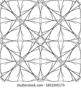 Nahtloses abstraktes Muster.Schwarze Spitze auf weißem Hintergrund.Schwarze und weiße Grafiken. Nachahmung. Für Design und Dekoration von Stoff, Papier, Tapete und Verpackung.Grid Muster.