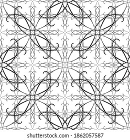 Seamless abstract pattern.Black lace on white background.Black and white graphics. Imitation lace. For design and decoration of fabric, paper, Wallpaper and packaging.Grid pattern.