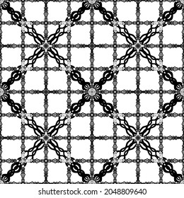 Nahtloses abstraktes Muster.Schwarze Spitze auf weißem Hintergrund.Schwarze und weiße Grafiken. Nachahmung. Für Design und Dekoration von Stoff, Papier, Tapete und Verpackung.Grid Muster.