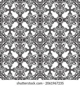 Seamless abstract pattern.Black lace on white background.Black and white graphics. Imitation lace. For design and decoration of fabric, paper, Wallpaper and packaging.Grid pattern.