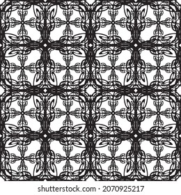 Patrón abstracto impecable.Encaje negro sobre fondo blanco.Gráficos en blanco y negro. Imitación de encaje. Para el diseño y la decoración de tela, papel, papel tapiz y empaque.Patrón de cuadrícula.