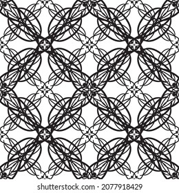 Patrón abstracto impecable.Encaje negro sobre fondo blanco.Gráficos en blanco y negro. Imitación de encaje. Para el diseño y la decoración de tela, papel, papel tapiz y empaque.Patrón de cuadrícula.