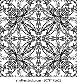Patrón abstracto impecable.Encaje negro sobre fondo blanco.Gráficos en blanco y negro. Imitación de encaje. Para el diseño y la decoración de tela, papel, papel tapiz y empaque.Patrón de cuadrícula.