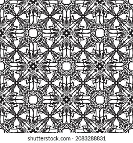 Seamless abstract pattern.Black lace on white background.Black and white graphics. Imitation lace. For design and decoration of fabric, paper, Wallpaper and packaging.Grid pattern.