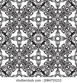 Seamless abstract pattern.Black lace on white background.Black and white graphics. Imitation lace. For design and decoration of fabric, paper, Wallpaper and packaging.Grid pattern.