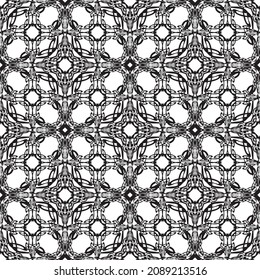 Patrón abstracto impecable.Encaje negro sobre fondo blanco.Gráficos en blanco y negro. Imitación de encaje. Para el diseño y la decoración de tela, papel, papel tapiz y empaque.Patrón de cuadrícula.